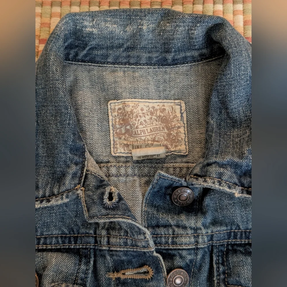 Ralph Lauren Girls Blue Denim Cropped Jean Jacket Patchwork Distressed